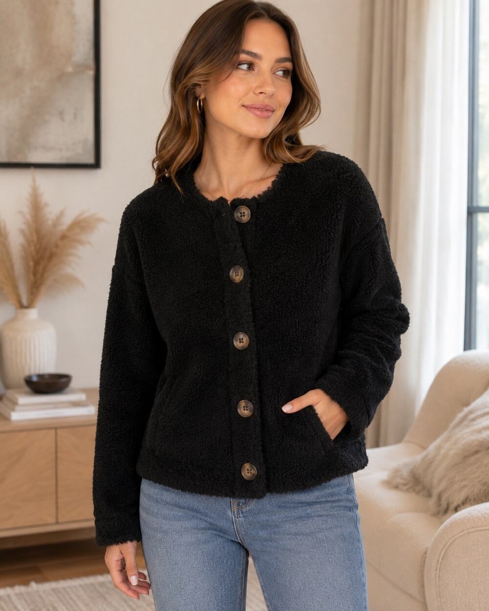 Vero Moda Teddy Faux Fur Jacket NWT Small Black Plush Coat